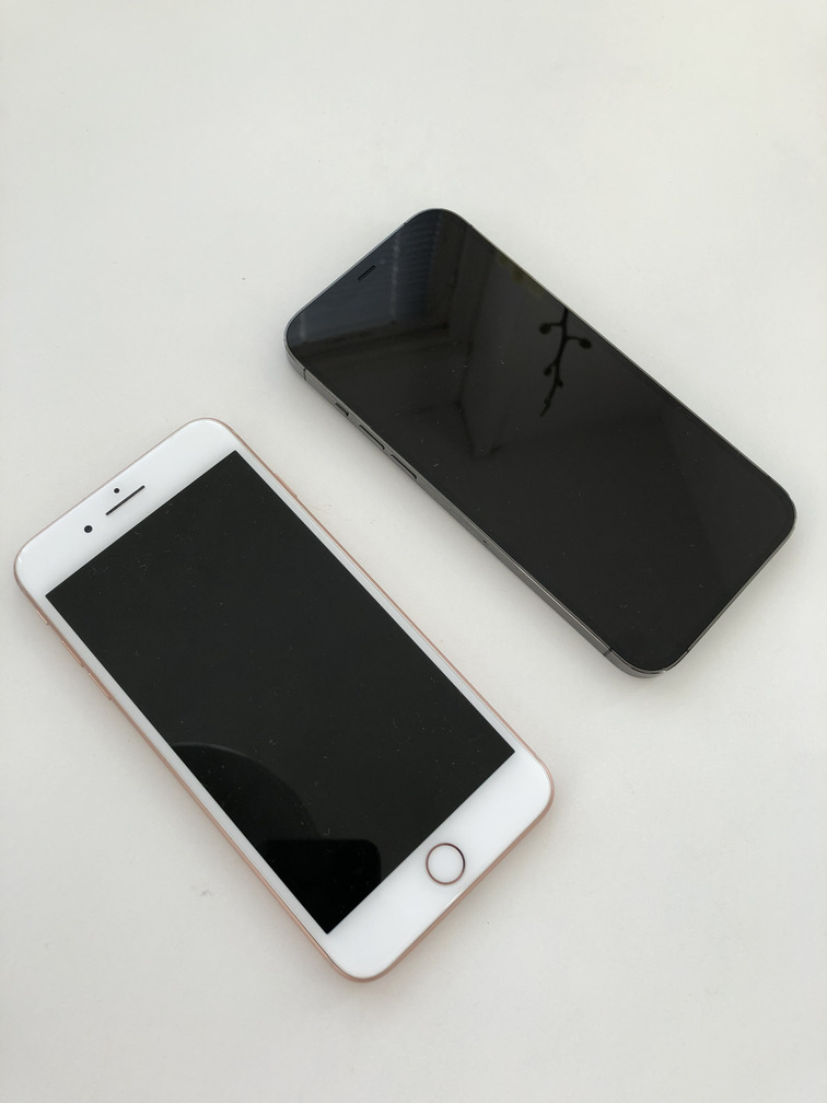 iPhone 12 Pro Max next to iPhone 8 Plus